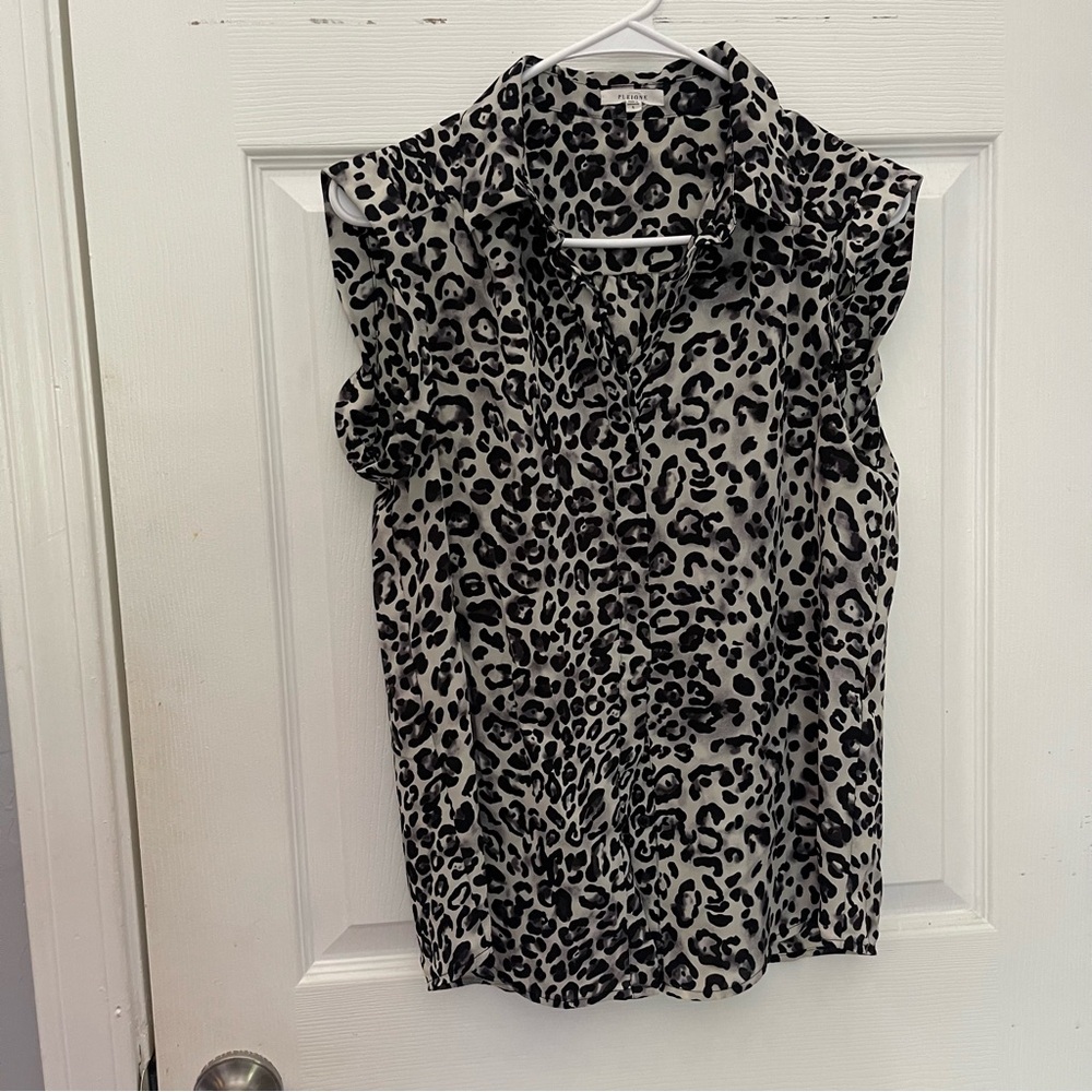 Pleione Black and White Leopard Print Button Down Shirt